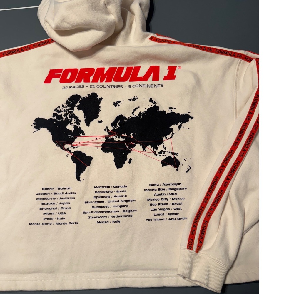 F1 Formula 1 x PacSun White Zip Up Hoodie XS Racing World Map Red Tape